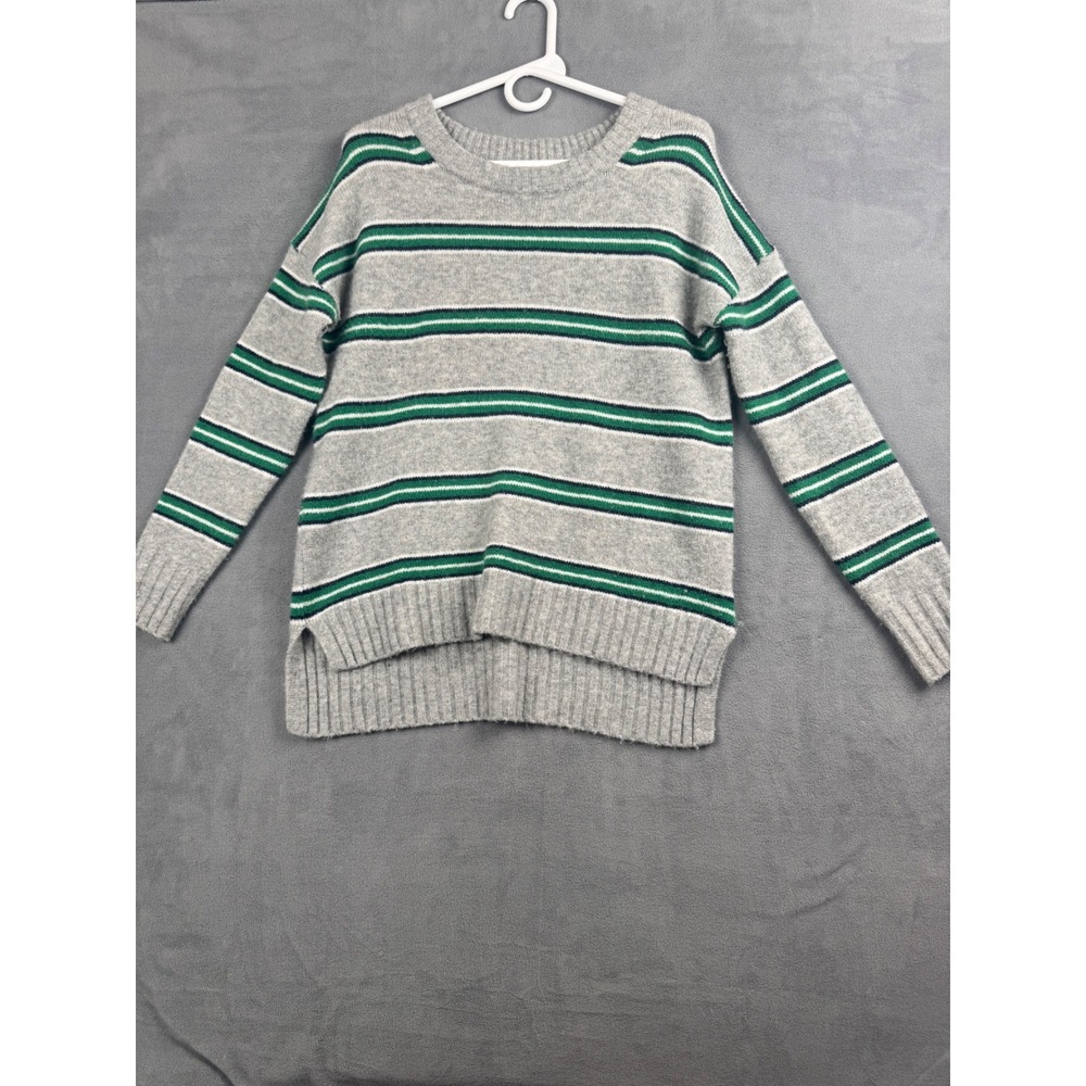 J. Crew Womens XXS Striped Wool Alpaca Blend Crewneck Sweater Grey Green Striped